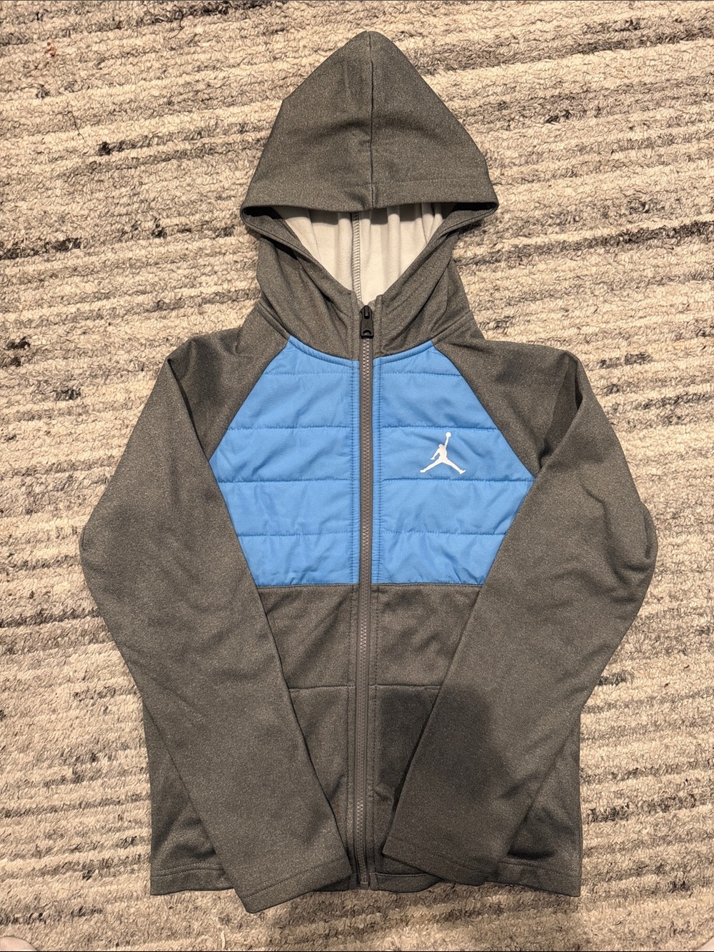 Jordan Kids' Gray & Carolina Blue Hooded Zip Jacket